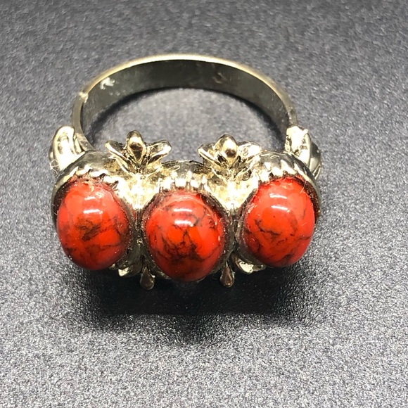 Vintage Red turquoise or red jasper adjustable ring - Picture 3 of 6
